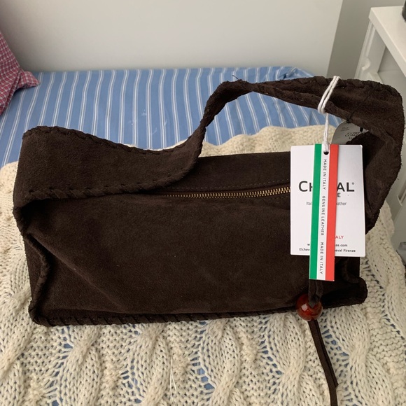 Cheval Firenze Shoulder Bag Womens Medium Brown Suede Beaded Tassel Made Italy - Picture 8 of 9